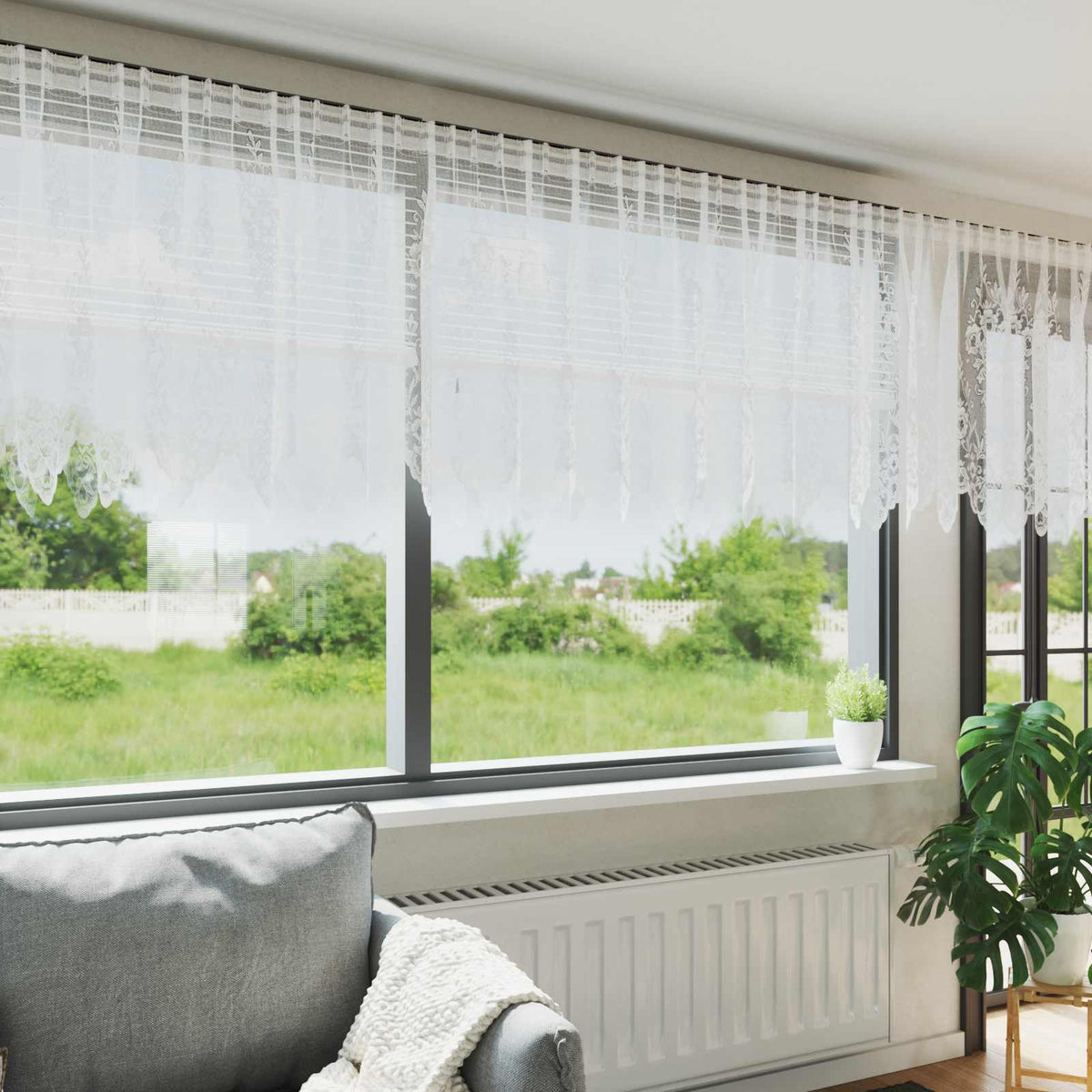 Spetsgardin Vit 100x750cm Polyester