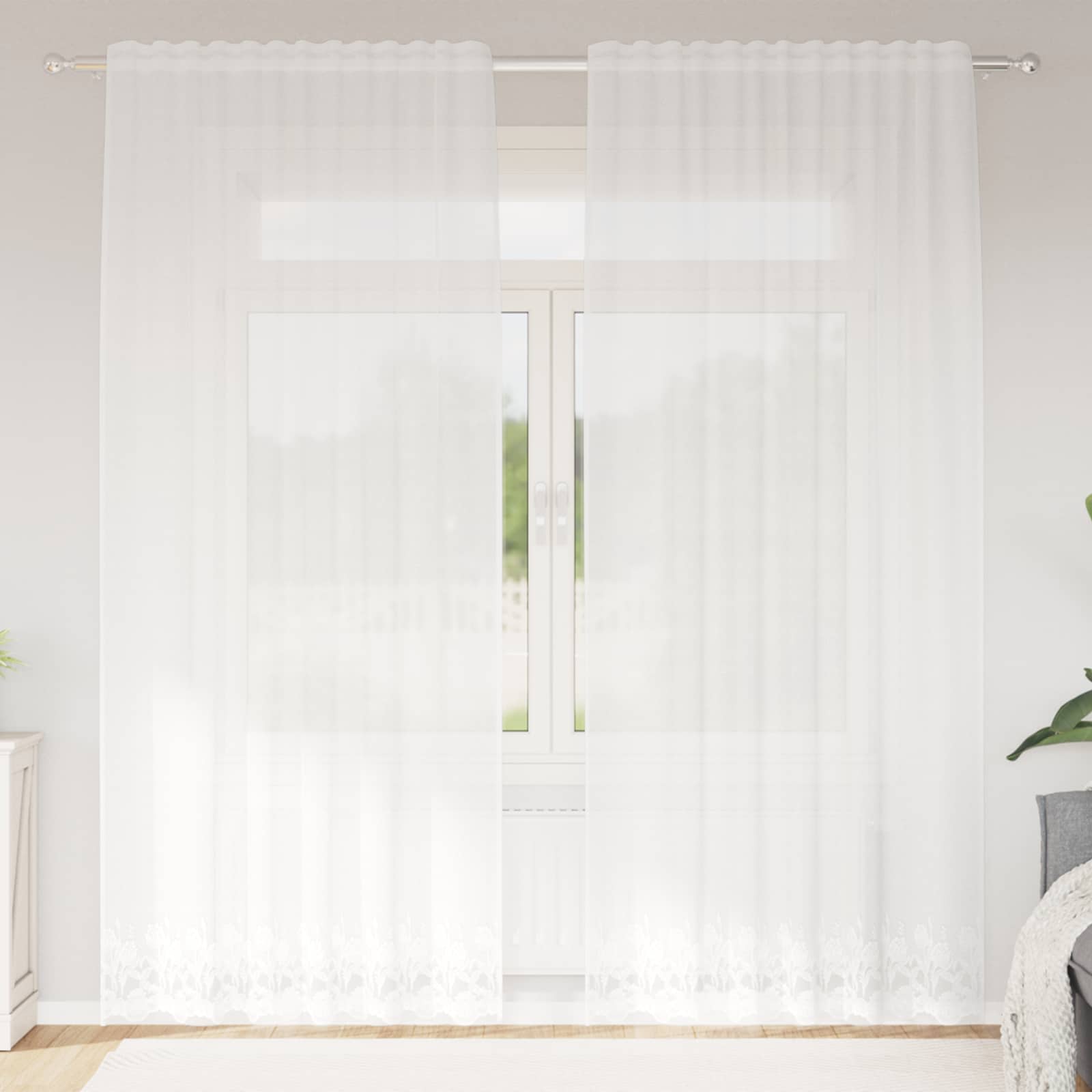 Spetsgardin Vit 200 x 150 cm Polyester