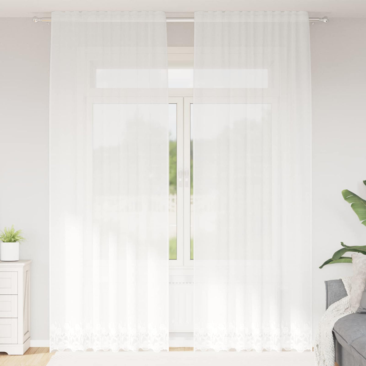 Spetsgardin Vit 260 x 150 cm Polyester