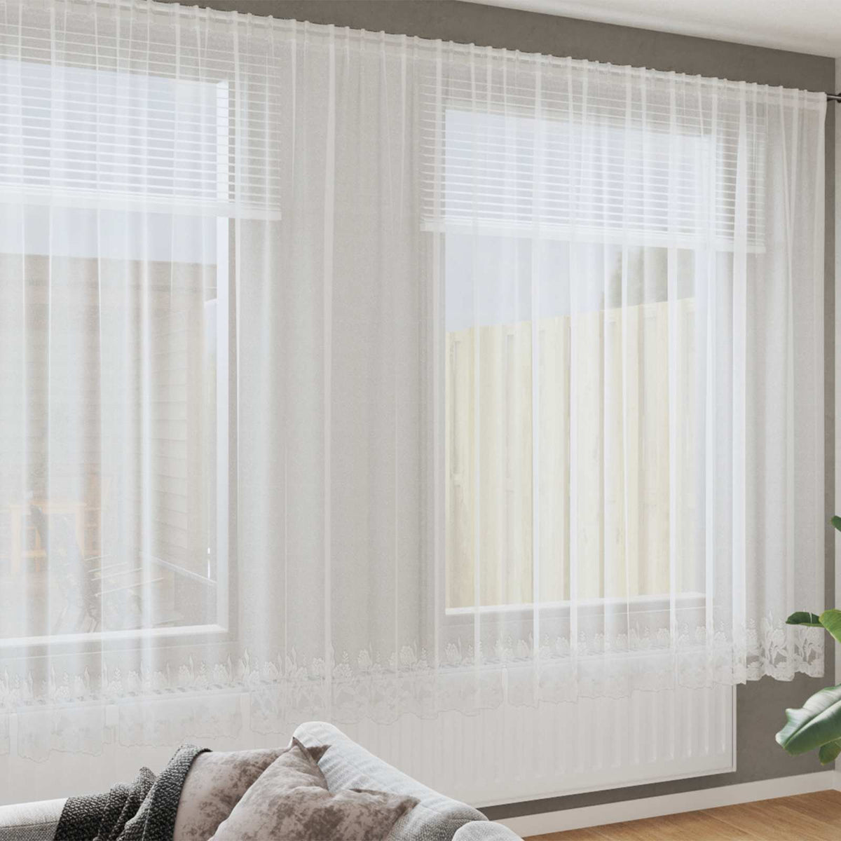 Spetsgardin Vit 245 x 400 cm Polyester