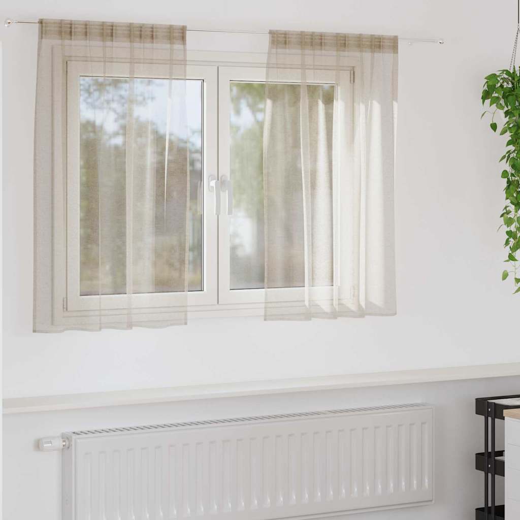 Voile Gardin med gardiner 2 pcs Sand 140x140cm Polyester