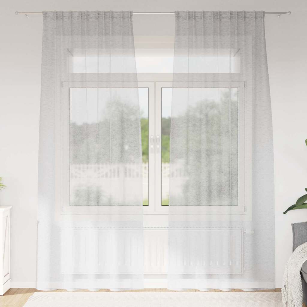 Voile Gardin 2 st Ljusgrå 225 x 140 cm Polyester