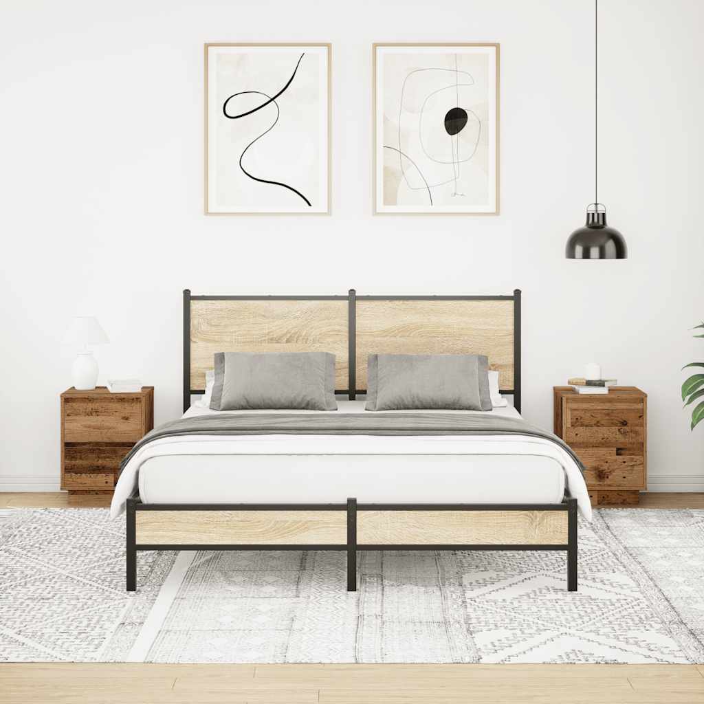 Sängbord med LED-lampor 2 st gammalt trä 38x34x50 cm