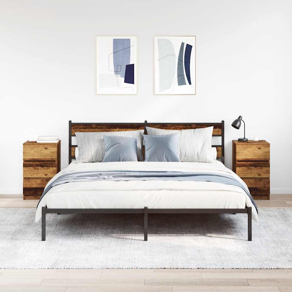 Sängbord med 3 lådor 2 st gammalt trä 39x35x65 cm