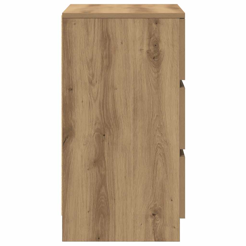 Sängbord med 3 lådor hantverksmässig ek 39x35x65 cm