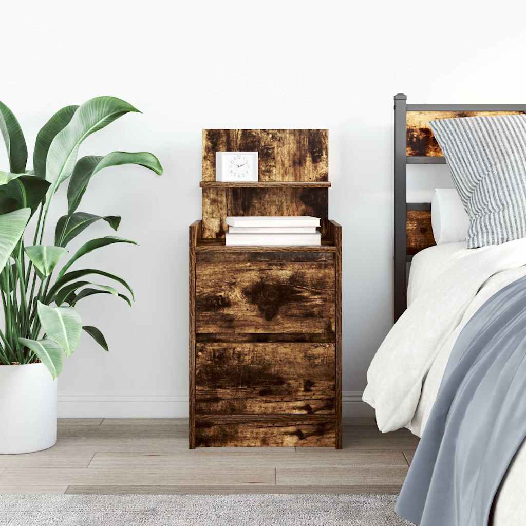 Sängbord med 2 lådor rökt ek 38x34x80 cm