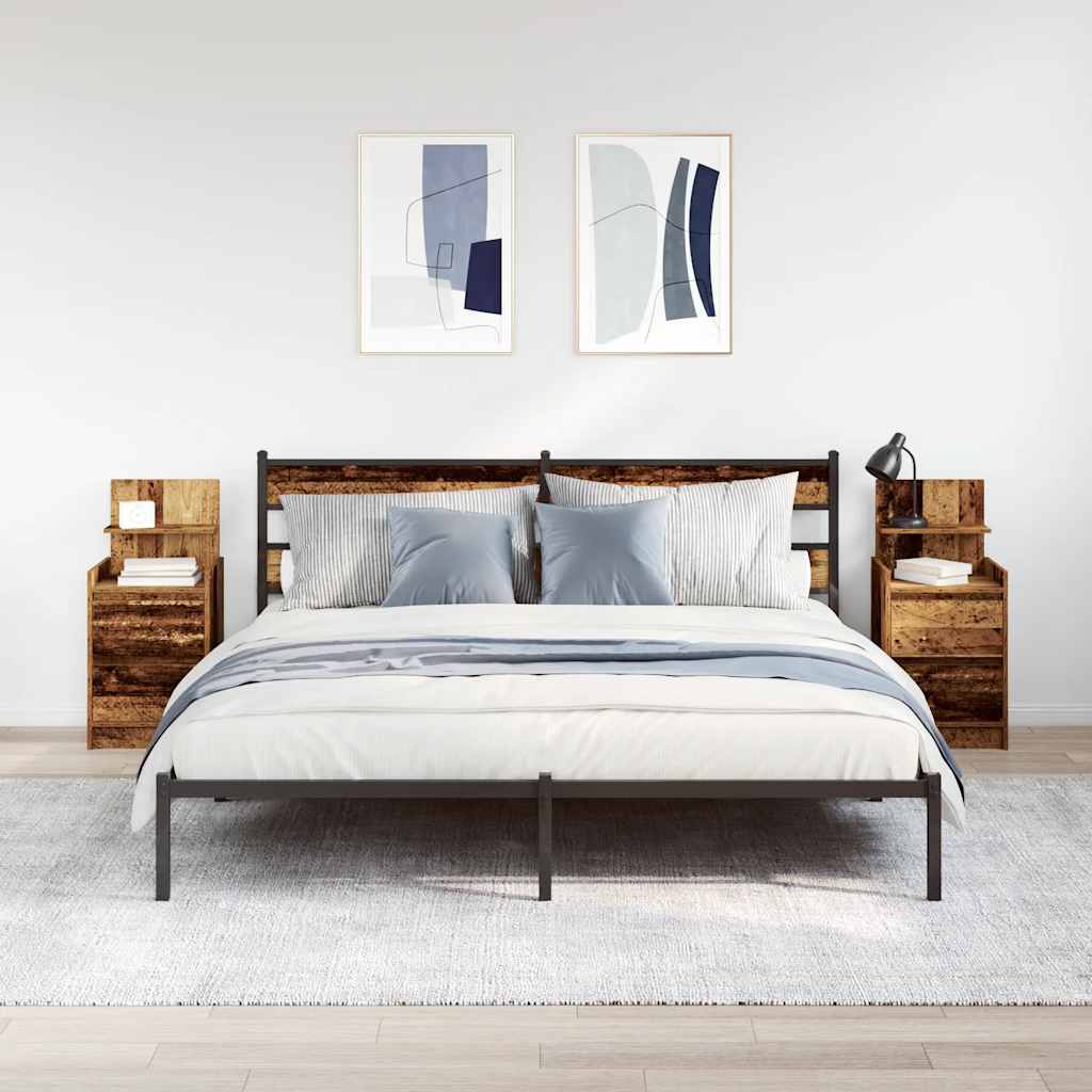 Sängbord med 2 lådor 2 st gammalt trä 38x34x80 cm