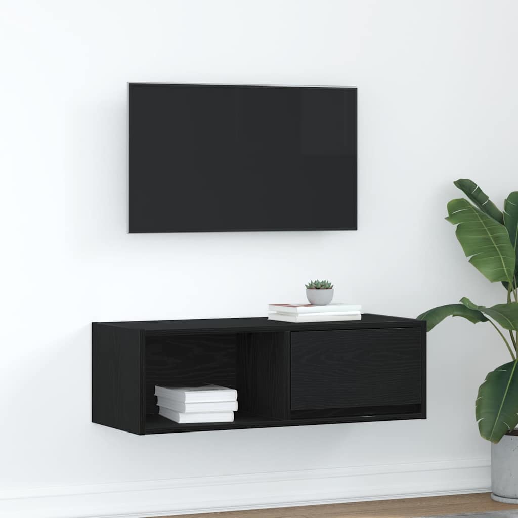 TV-bänk svart ek 80x31x25,5 cm konstruerat trä