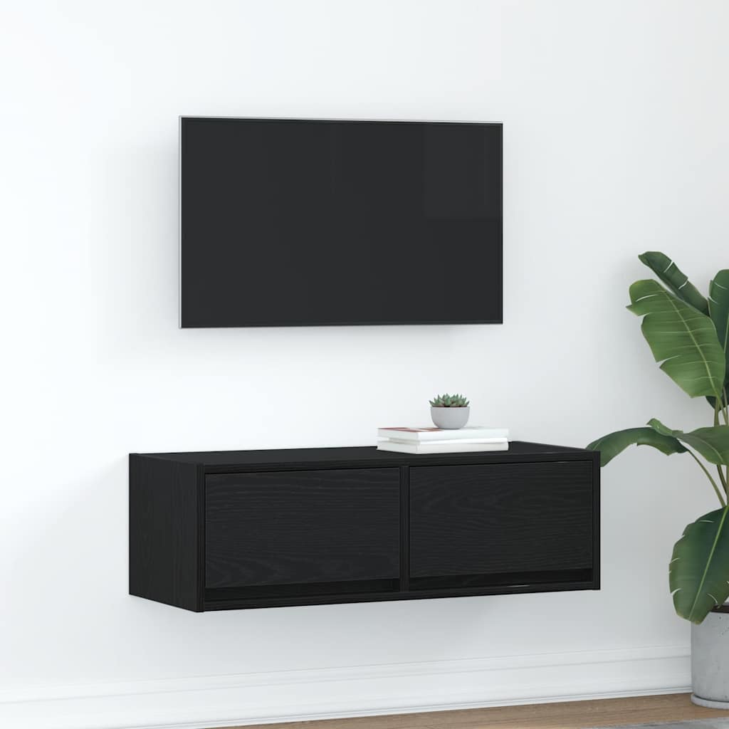 TV-bänk svart ek 80x31x25,5 cm konstruerat trä