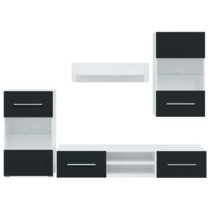 TV-möbler 5 delar med LED-belysning matt indigo konstruerat trä