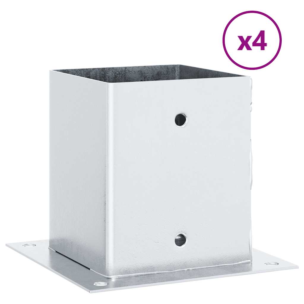 Stolpbaser, fyrkant, 4 st, silver, 101x101 mm galvaniserat stål