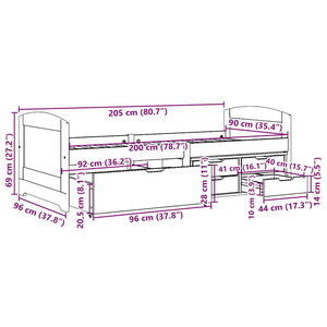 Dagbädd med 5 lådor utan madrass IRUN svart 90x200 cm
