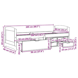 Dagbädd med 5 lådor utan madrass IRUN vit&rosa 90x200 cm