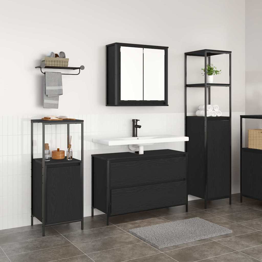Badrumsmöbelset 3 st Svart Ek 90 x 34,5 x 60 cm Konstruerat trä