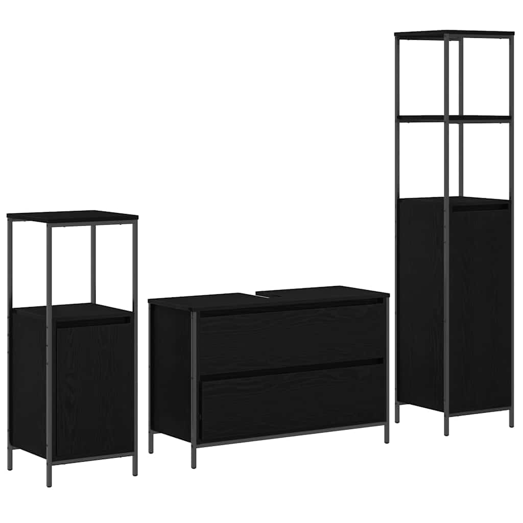 Badrumsmöbelset 3 st Svart Ek 90 x 34,5 x 60 cm Konstruerat trä