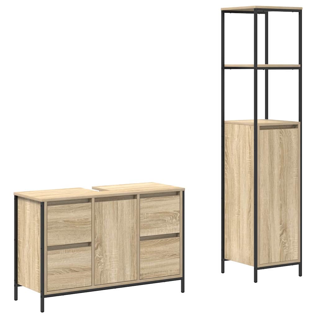 Badrumsmöbelset 2 st Sonoma Ek och Svart 36 x 35 x 165 cm