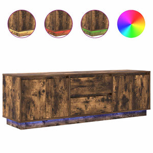 TV-bänk med LED-lampor rökt ek 160,5x41x50 cm