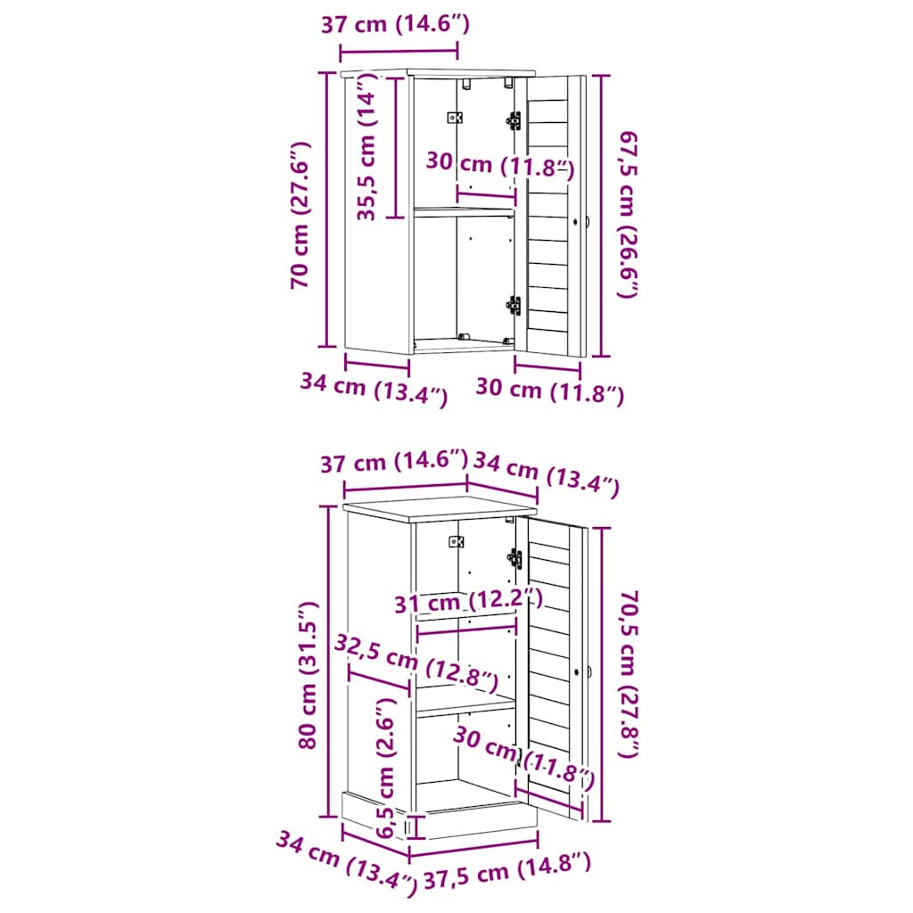 Badrumsmöbelset VIGO 2 pcs Vit och antikvit Massiv furu