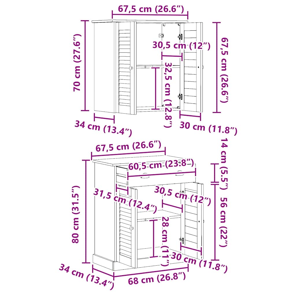 Badrumsmöbelset VIGO 2 pcs Vit och antikvit 67,5 x 34 x 80 cm