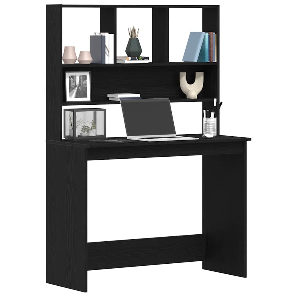 Skrivbord med hyllor svart ek 102x45x148 cm konstruerat trä