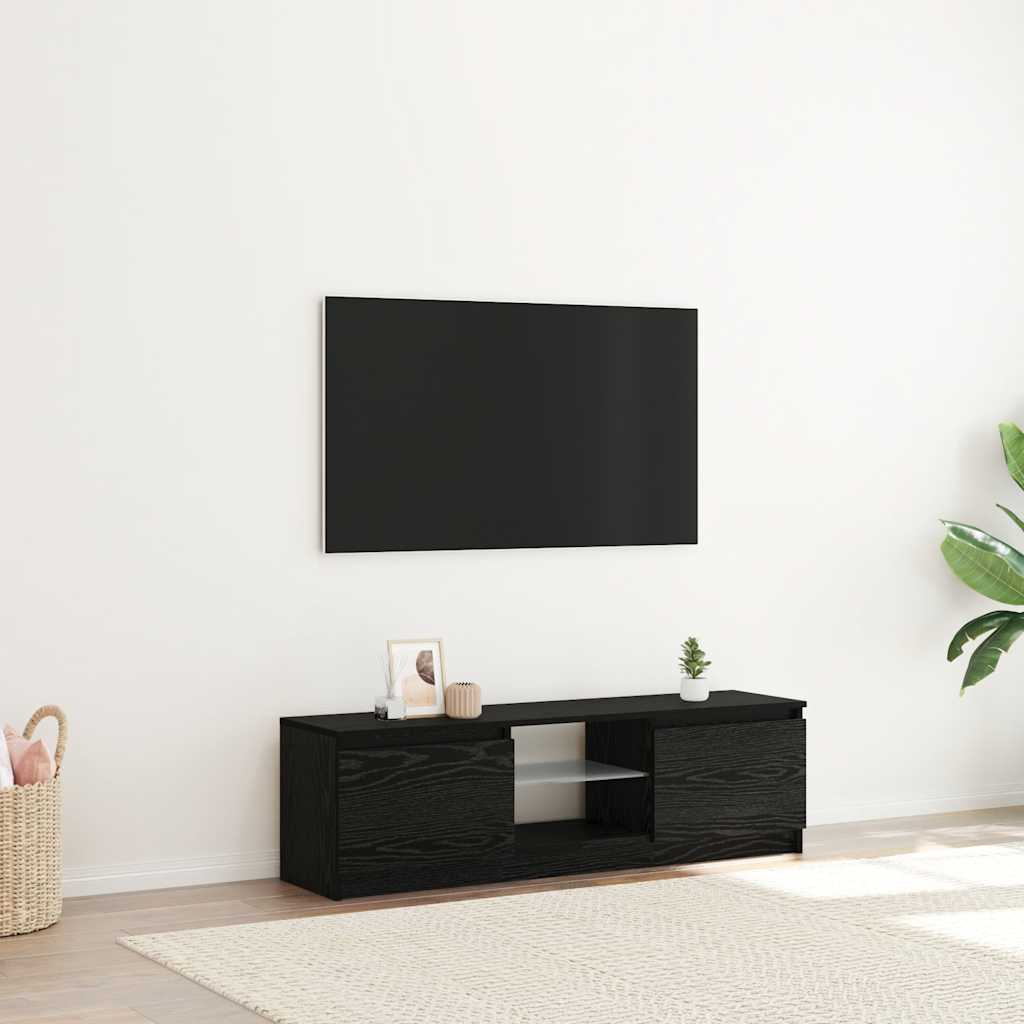 TV-bänk med LED-lampor svart ek 120x30x36 cm konstruerat trä
