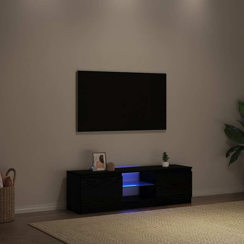 TV-bänk med LED-lampor svart ek 120x30x36 cm konstruerat trä