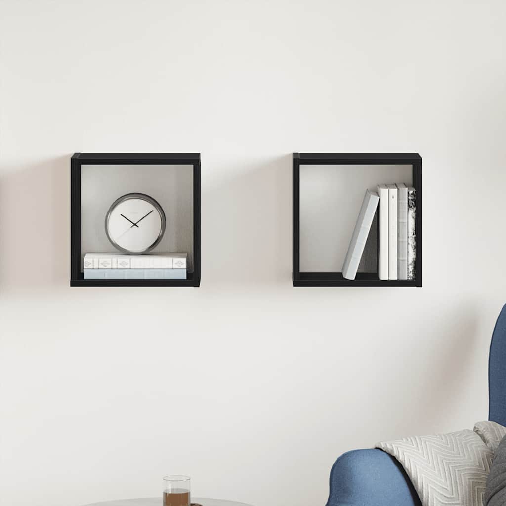 Vägghylla kubformad 2 st svart ek 30x15x30 cm konstruerat trä