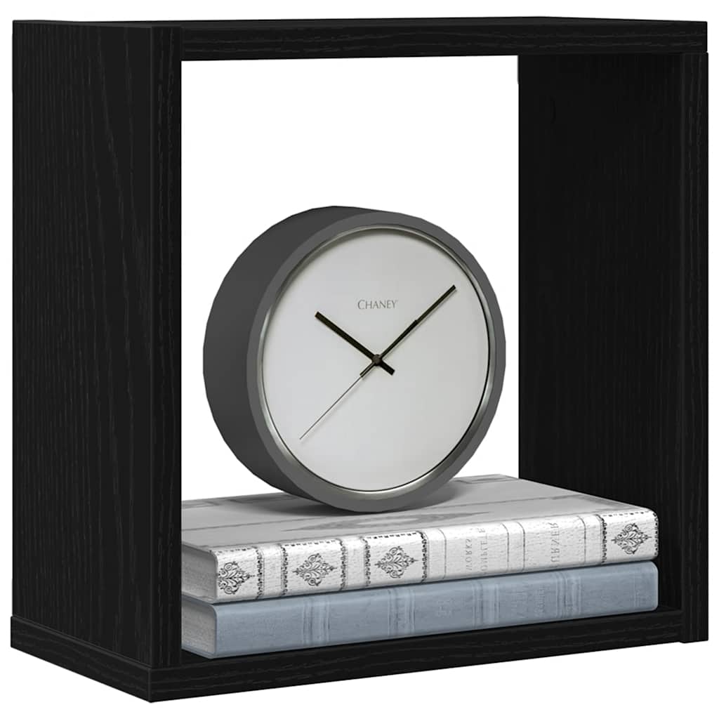 Vägghylla kubformad 4 st svart ek 30x15x30 cm konstruerat trä