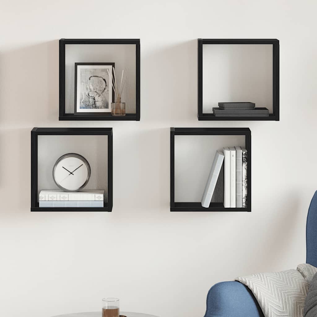 Vägghylla kubformad 4 st svart ek 30x15x30 cm konstruerat trä