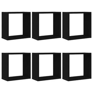 Vägghylla kubformad 6 st svart ek 30x15x30 cm konstruerat trä