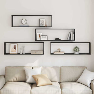 Väggkubhyllor 4 st svart ek 100x15x30 cm konstruerat trä