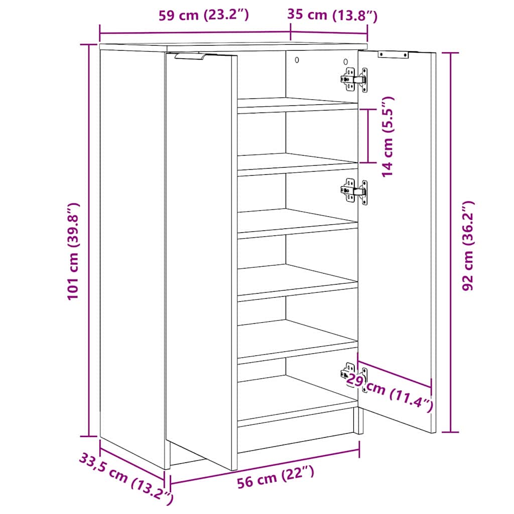 Skoskåp med hylla Svart Ek 59 x 35 x 100 cm Konstruerat trä