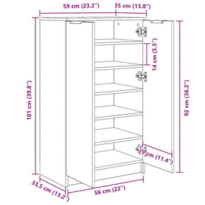 Skoskåp med hylla Svart Ek 59 x 35 x 100 cm Konstruerat trä