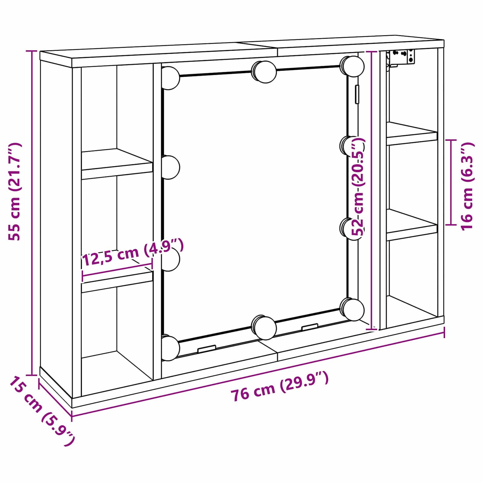 Spegelskåp med hylla Svart Ek 76 x 15 x 55 cm Konstruerat trä