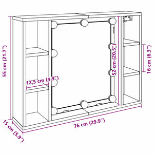 Spegelskåp med hylla Svart Ek 76 x 15 x 55 cm Konstruerat trä