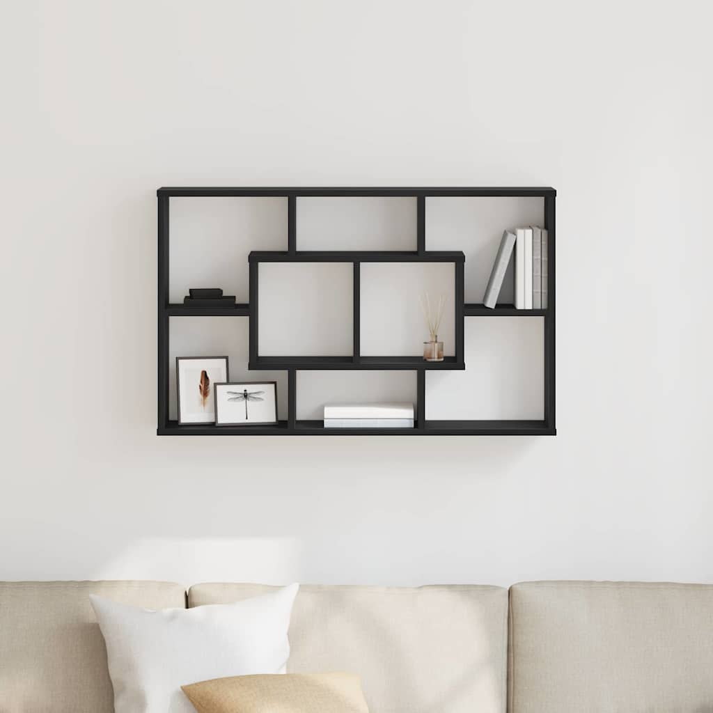 Vägg hylla med hylla Svart Ek 85 x 16 x 52,5 cm Konstruerat trä