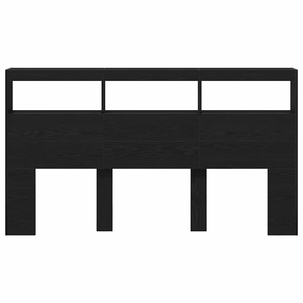 Skåp till huvudgavel med LED svart ek 180x17x102 cm