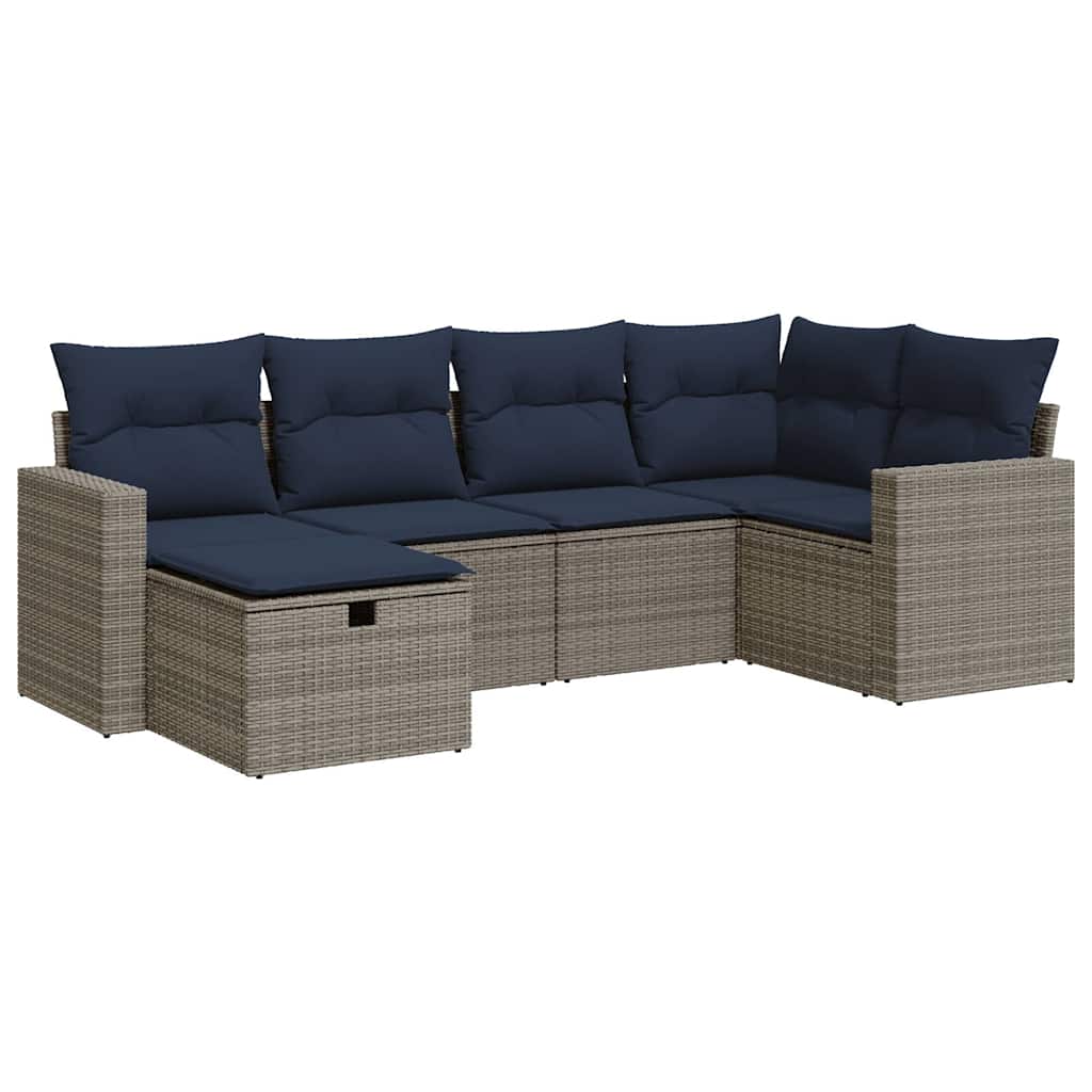 Loungegrupp för trädgården med dynor 6 delar grå konstrotting