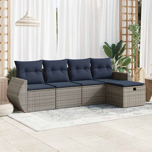 Loungegrupp för trädgården med dynor 5 delar konstrotting grå