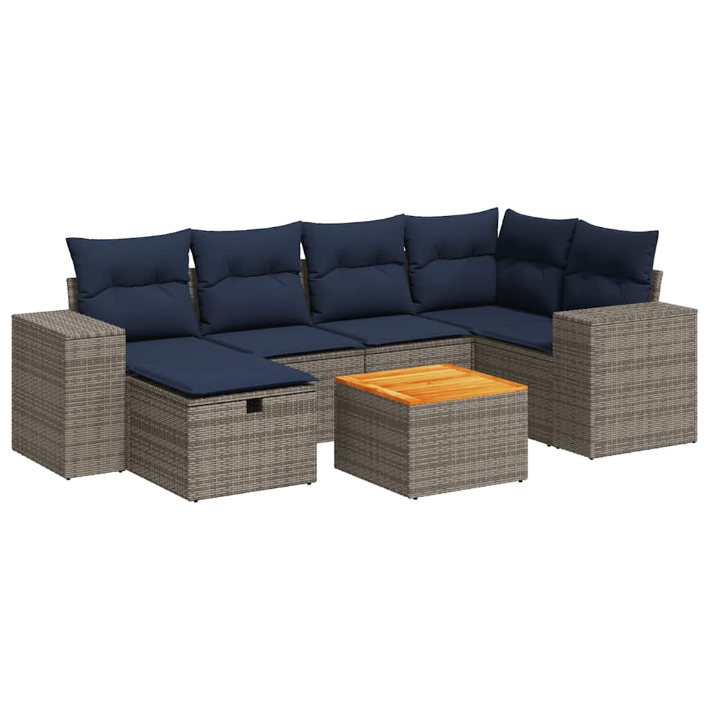 Soffgrupp för trädgården med dynor 7 delar grå konstrotting