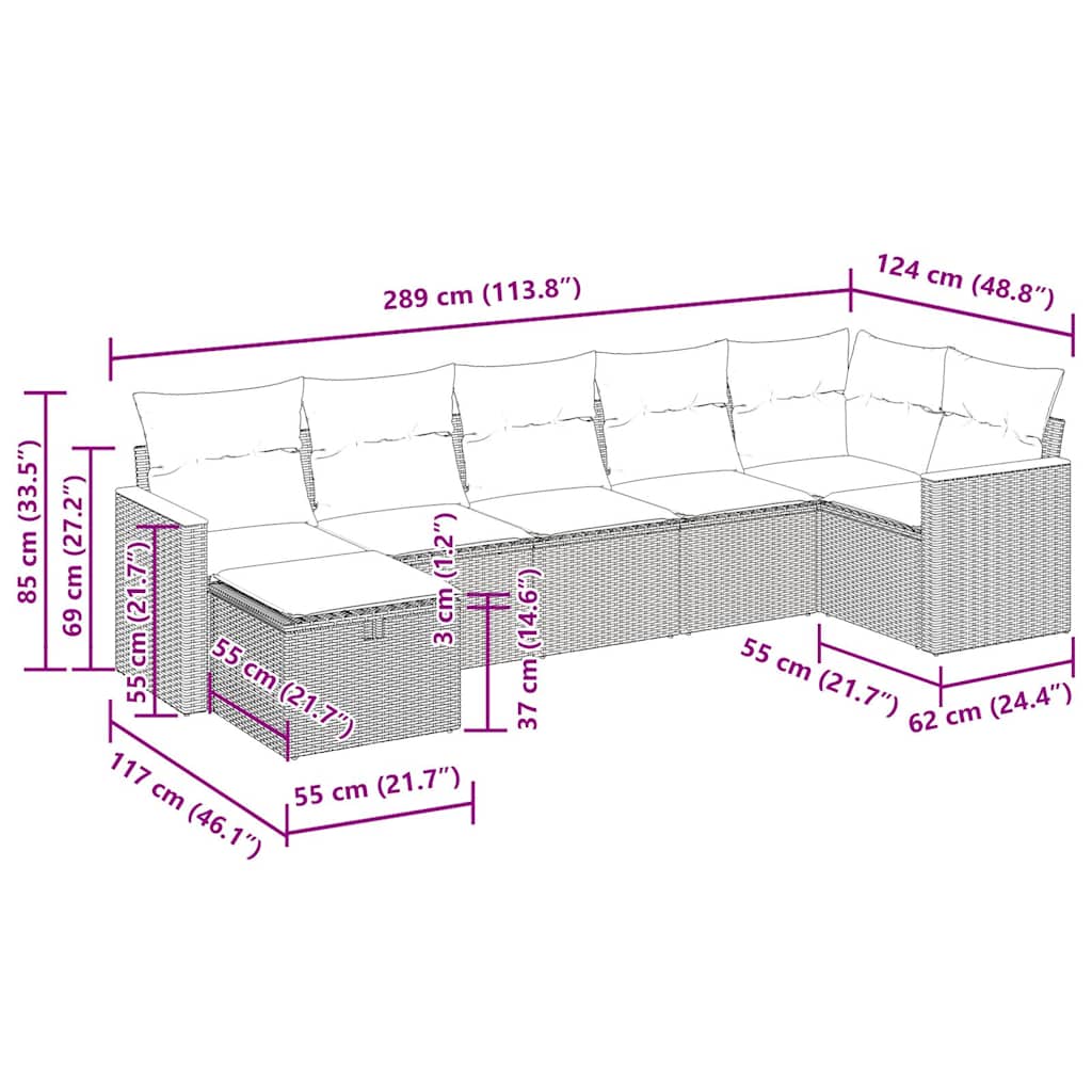 Soffgrupp för trädgården med dynor 7 delar grå konstrotting