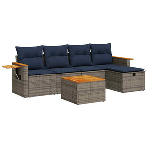 Loungegrupp för trädgården med dynor 6 delar grå konstrotting