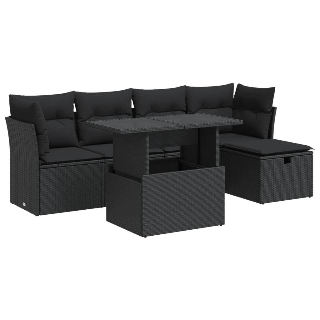 Loungegrupp med dynor 6 delar svart konstrotting