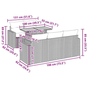Loungegrupp för trädgården med dynor 6 delar grå konstrotting