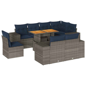 Loungegrupp för trädgården m dynor 9 delar grå konstrotting