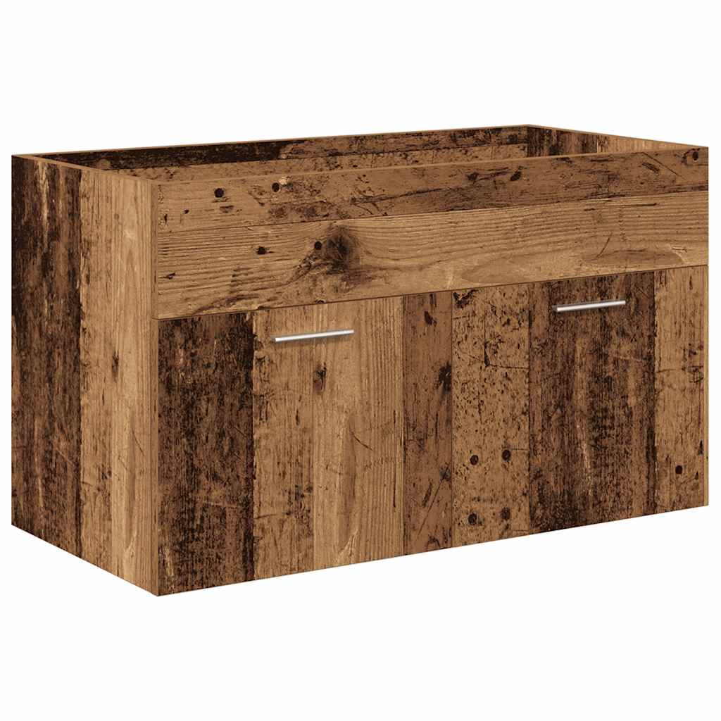 Diskbänksskåp med inbyggt handfat och kran Gammalt trä