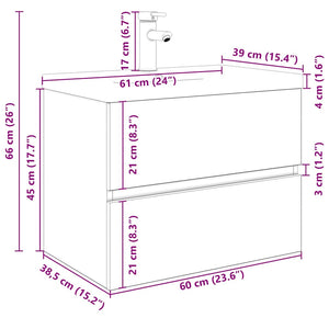 Diskbänksskåp med inbyggt handfat och kran Gammalt trä