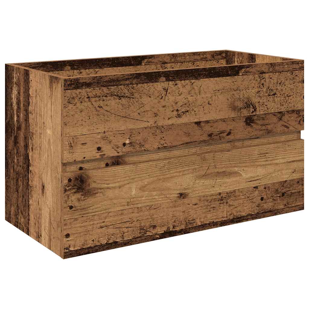 Diskbänksskåp med inbyggt handfat och kran Gammalt trä