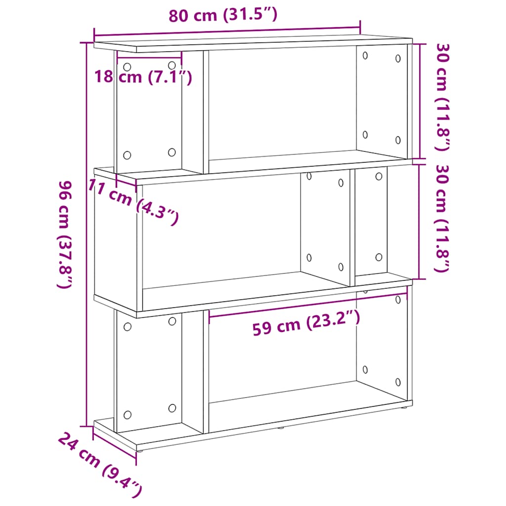 Bokhylla svart ek 80x24x96 cm konstruerat trä