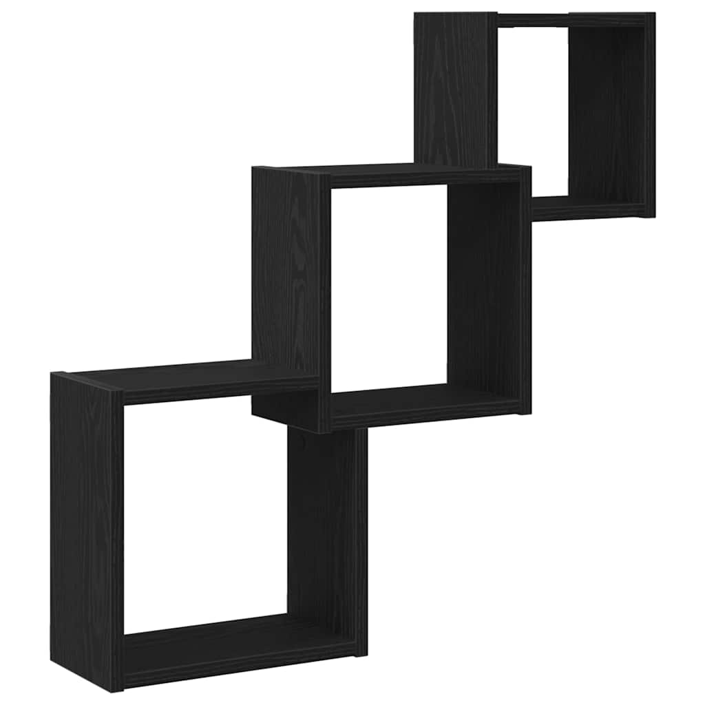 Vägghyllor kub svart ek 68x15x68 cm konstruerat trä